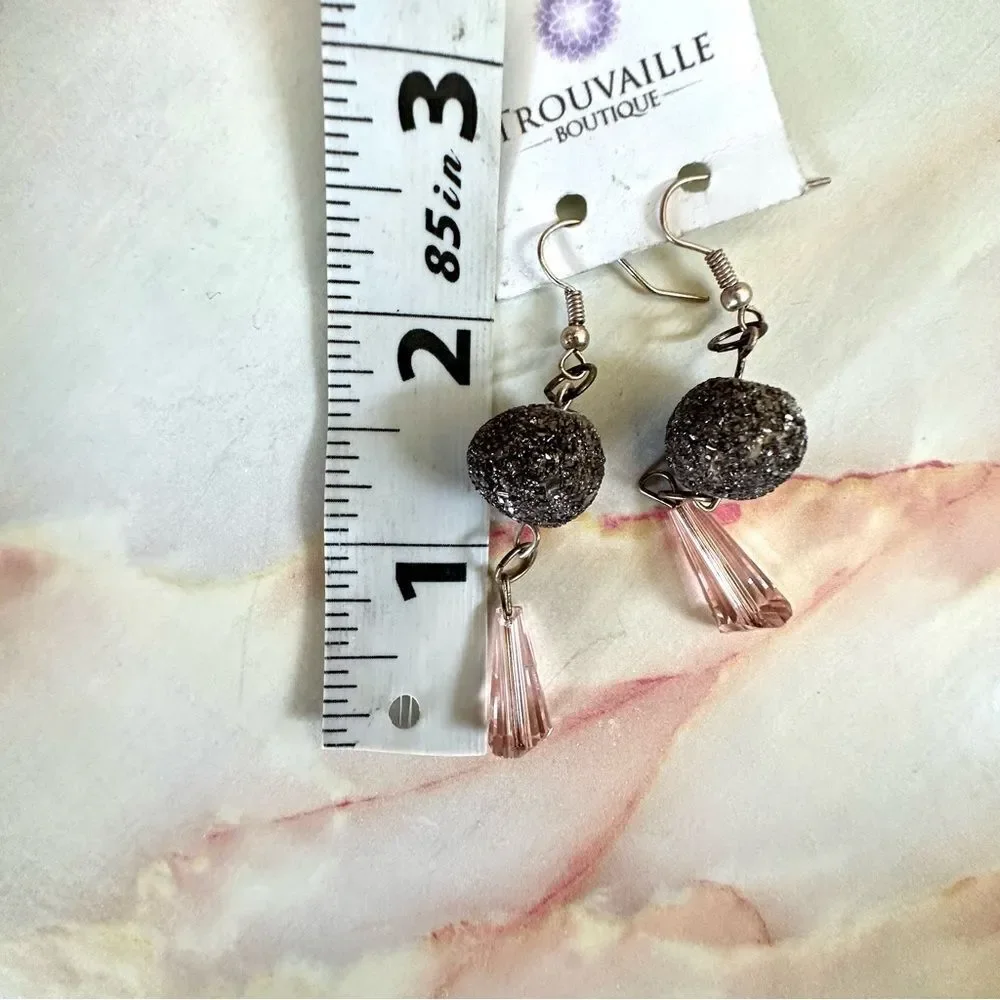 Trouvaille Boutique pink and silver tone drop earrings
